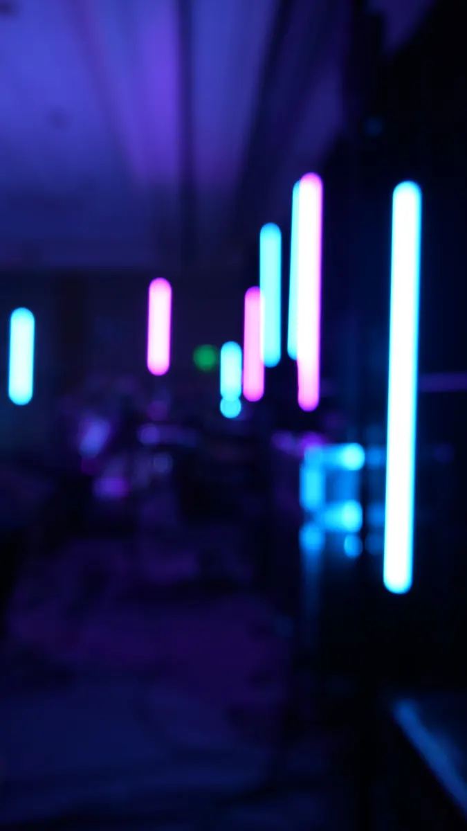 Glow tube lighting rig in blue and magenta